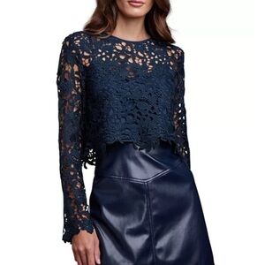 Sundays Grayson Navy Blue Lace Long Sleeve Top Size L Bloomingdale’s